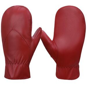 5123 Women's Leather Mittens Warm Lambskin Mittens Winter Fleece Lined,red,m